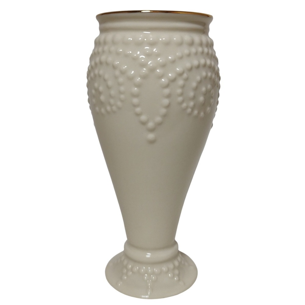 Lenox Bud Vase Raised Dots Ivory with Gold Trim Rim Five‎ Inches Textured